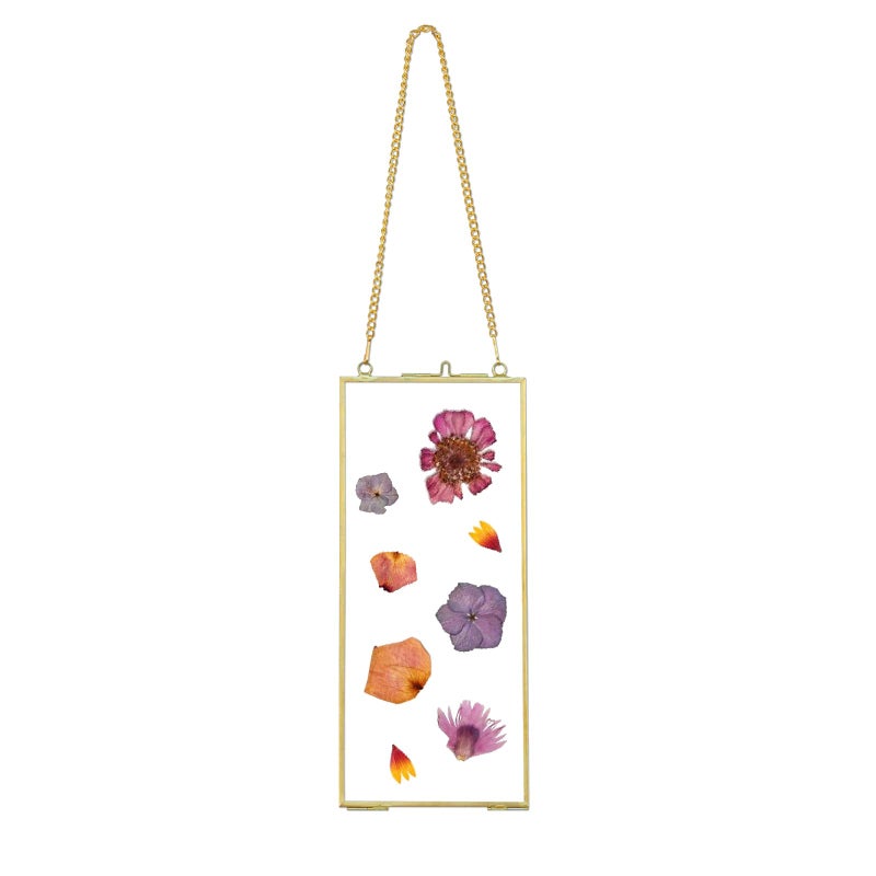 Jajamy Vintage Gold Brass 4x9 Inches Rectangle Pressed Flower Photo Frames  Hanging Double Floating Clear Glass Artwork Picture Frames Display Dried Flowers Plants Specimen Frame Geometric Herbarium Ornament - Image 1